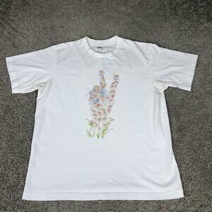 Uniqlo JW Anderson Shirt Mens Large White Floral Peace Sign Graphic Tee